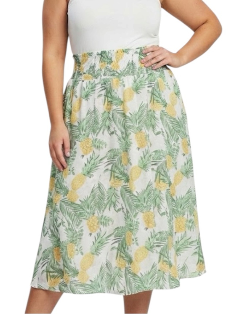ANTHROPOLOGIE x SKIES ARE BLUE Pineapple Yellow Green Midi Skirt 3X NWT